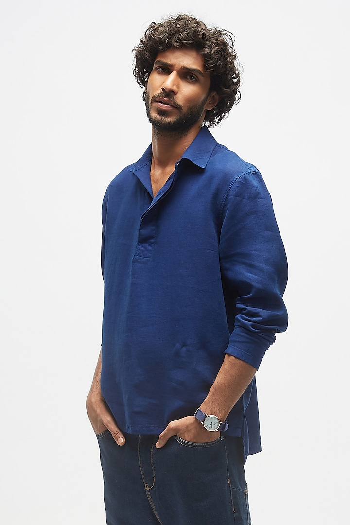 Blue Linen T-Shirt by TERRA LUNA at Pernia's Pop Up Shop