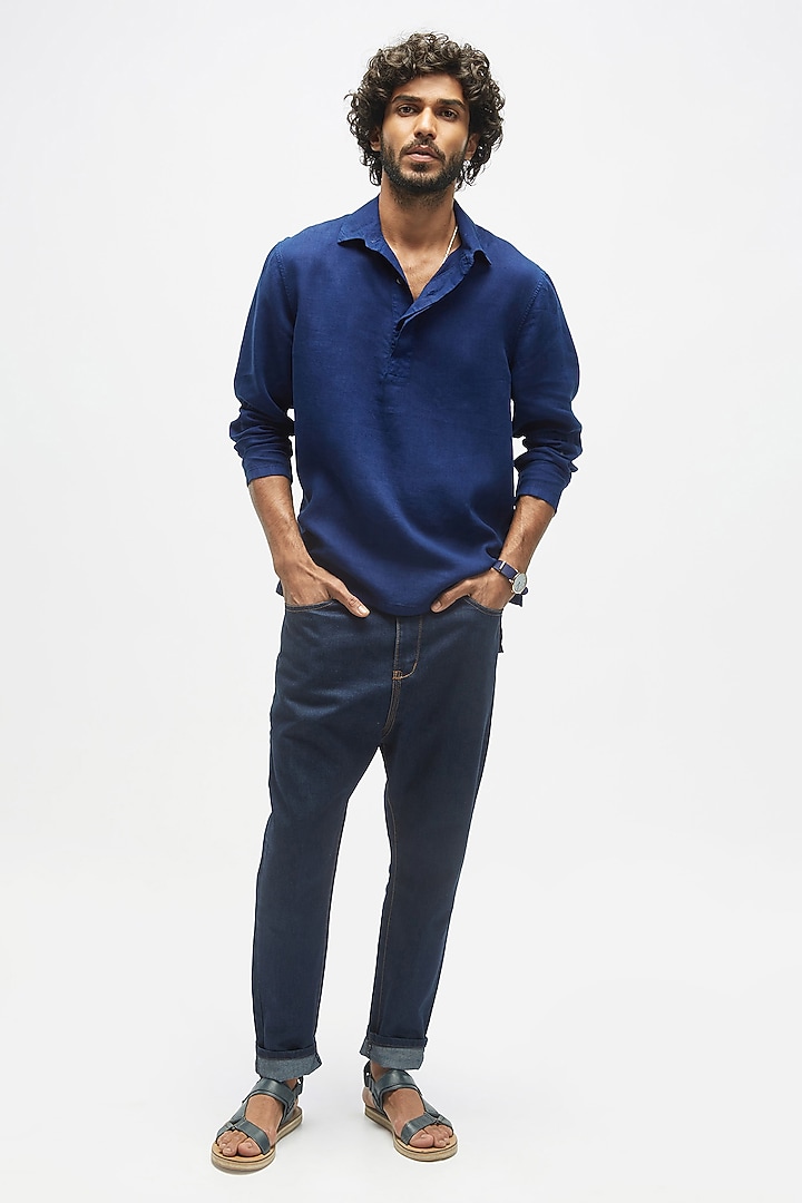Blue Linen T-Shirt by TERRA LUNA at Pernia's Pop Up Shop