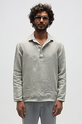 Charcoal Grey Linen T-Shirt by TERRA LUNA