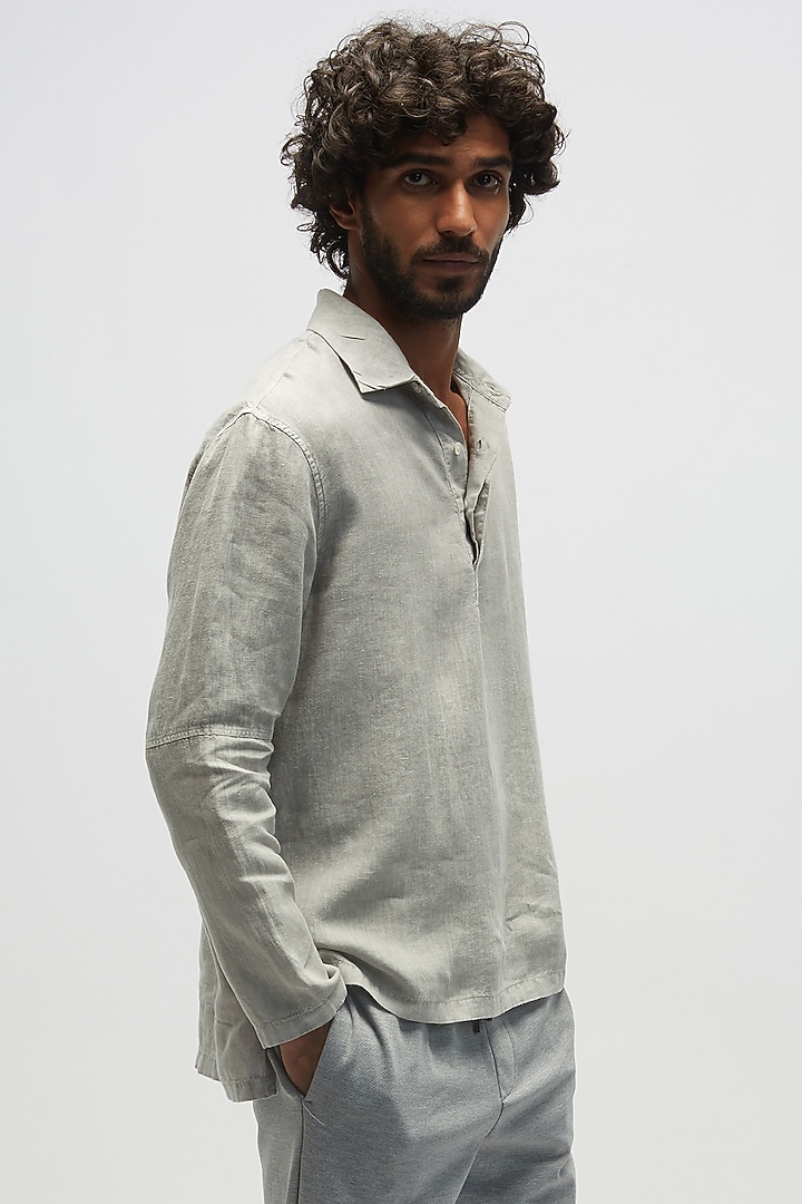 Charcoal Grey Linen T-Shirt by TERRA LUNA at Pernia's Pop Up Shop