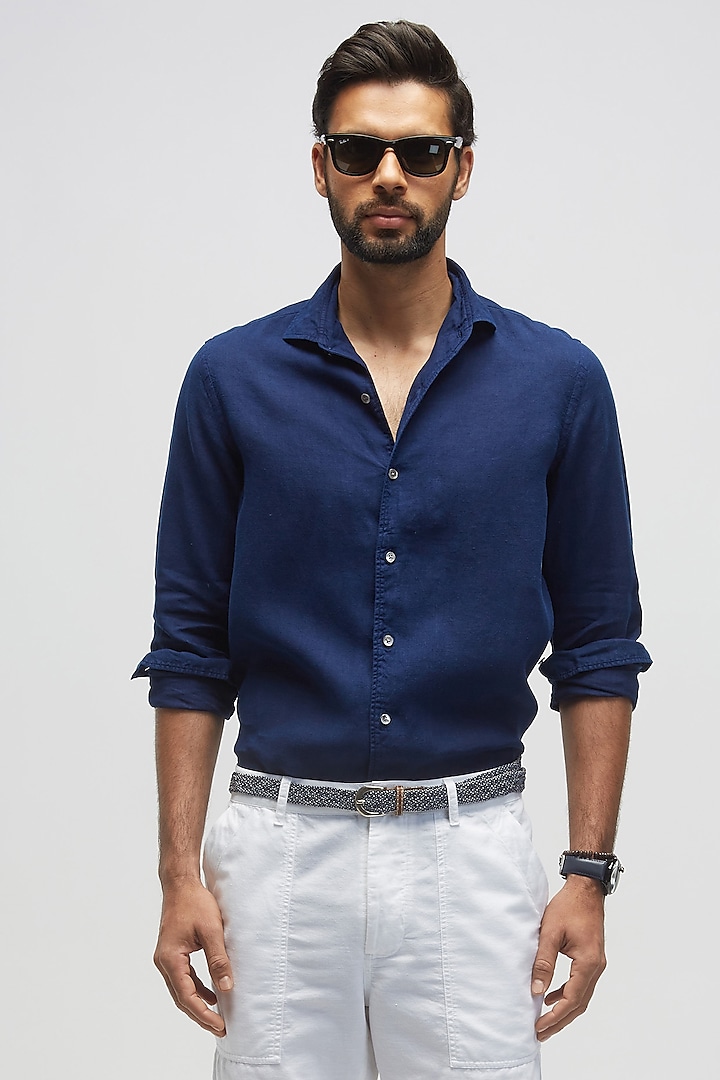 Blue Linen Shirt by TERRA LUNA