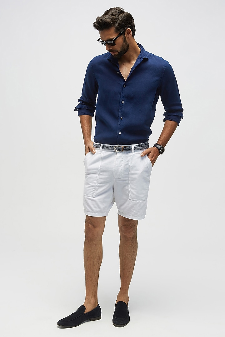 Blue Linen Party Wear Shirt by TERRA LUNA at Pernia's Pop Up Shop