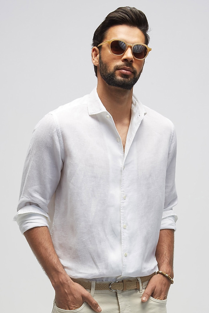 White Linen Party Wear Shirt by TERRA LUNA at Pernia's Pop Up Shop