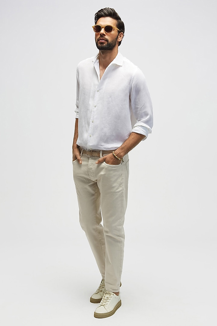 White Linen Party Wear Shirt by TERRA LUNA at Pernia's Pop Up Shop
