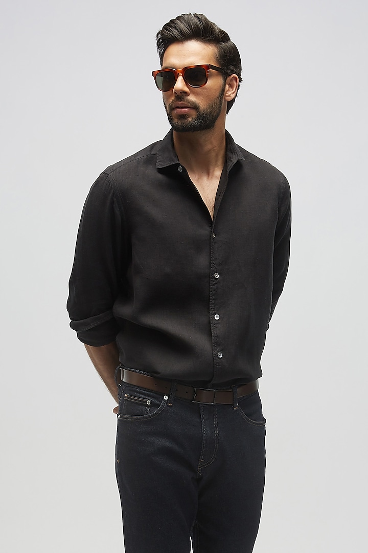 Black Linen Shirt by TERRA LUNA at Pernia's Pop Up Shop