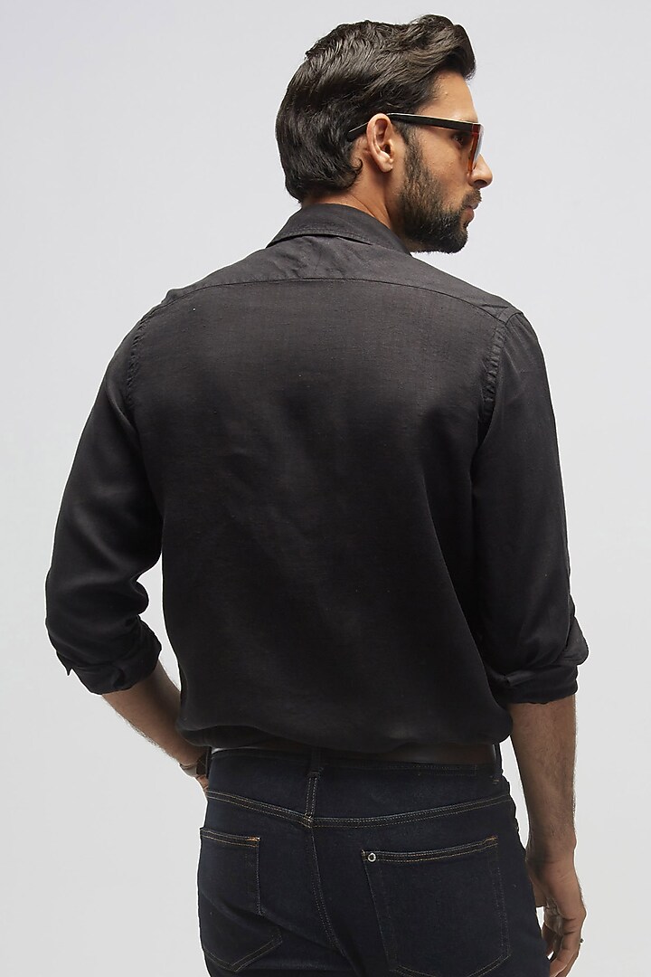Black Linen Party Wear Shirt by TERRA LUNA at Pernia's Pop Up Shop