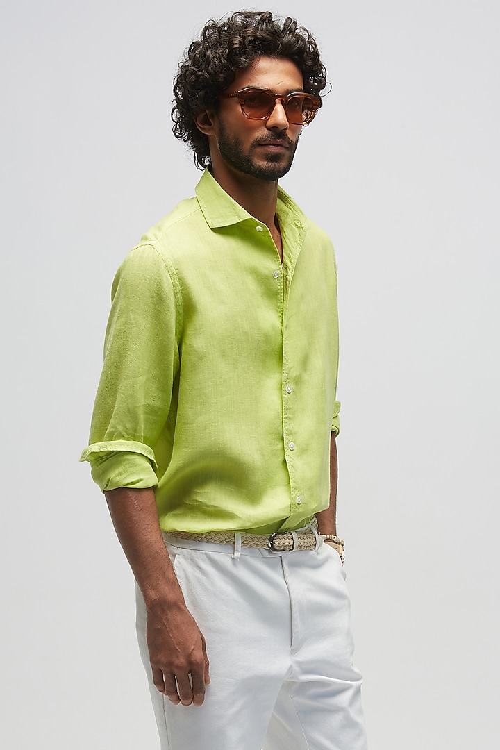 Pista Green Linen Shirt by TERRA LUNA