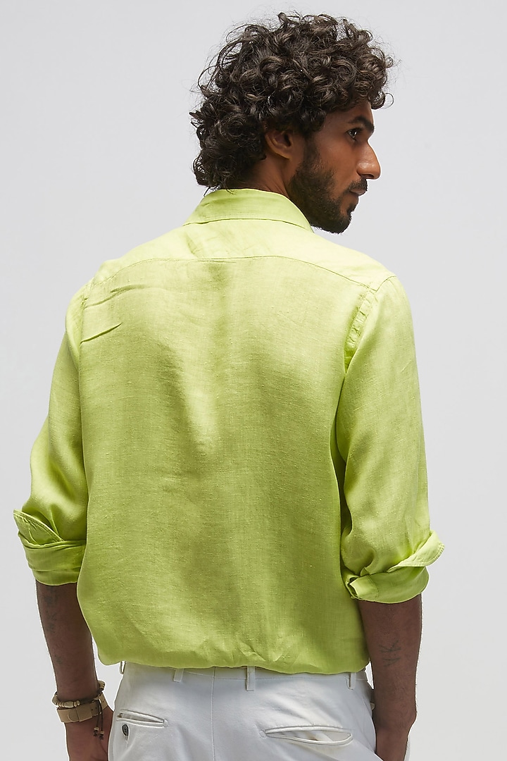 Pista Green Linen Party Wear Shirt by TERRA LUNA at Pernia's Pop Up Shop
