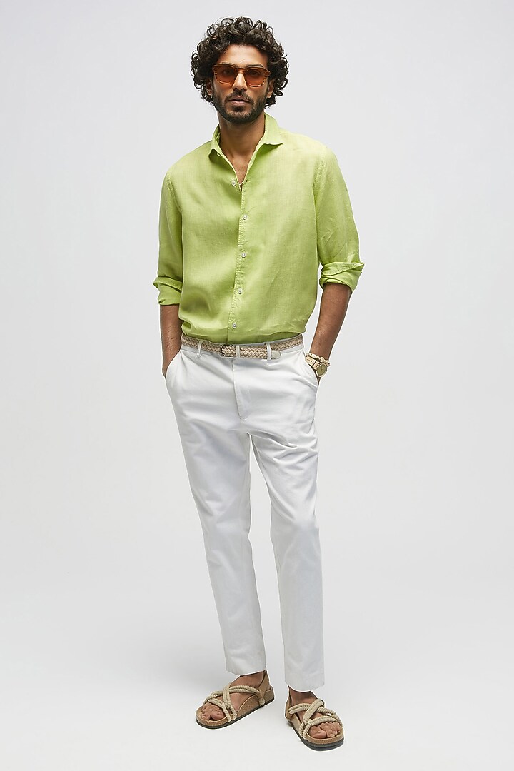 Pista Green Linen Party Wear Shirt by TERRA LUNA at Pernia's Pop Up Shop