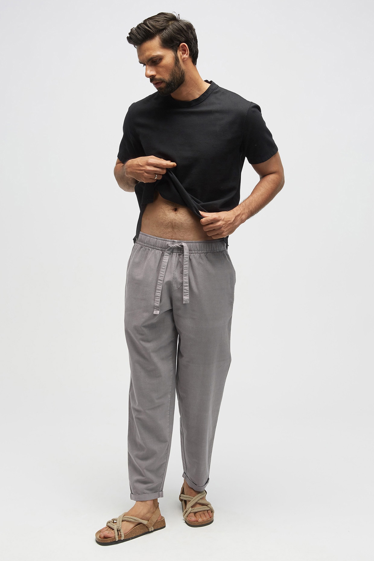 Grey linen joggers online