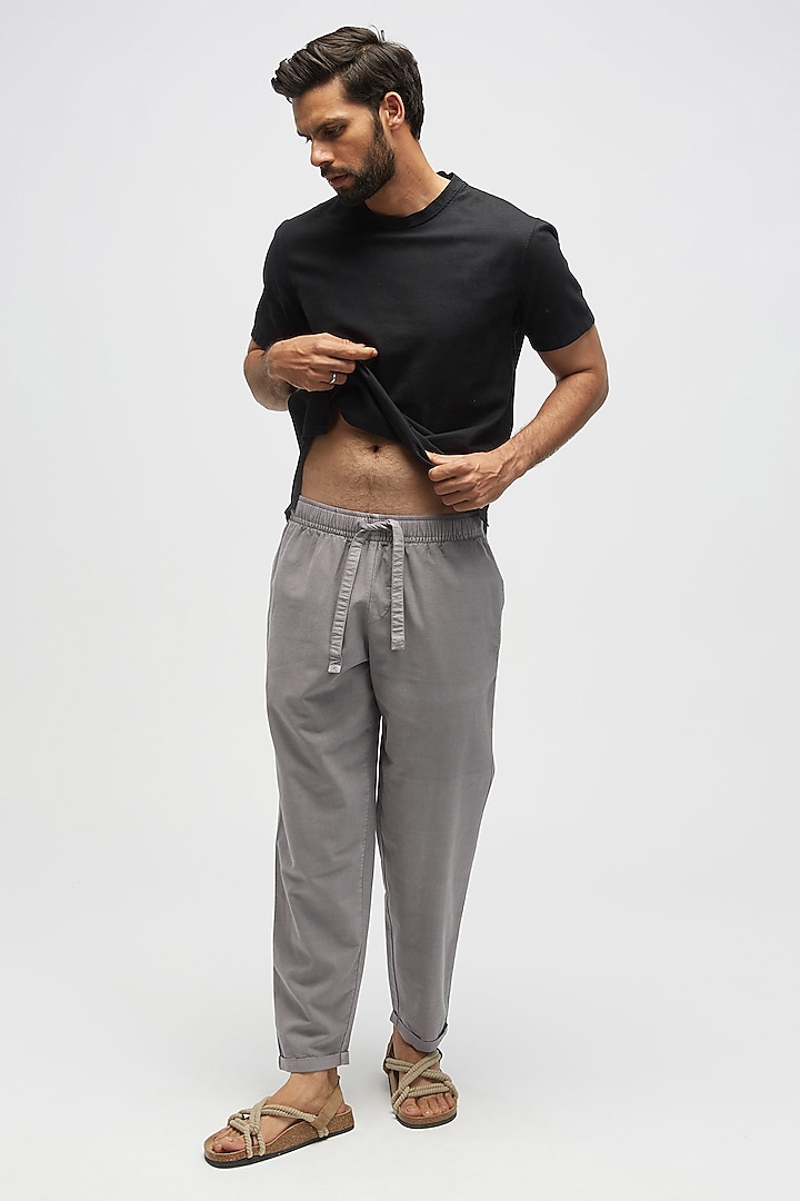 Charcoal Grey Organic Khadi Oxford Cotton Pants by TERRA LUNA