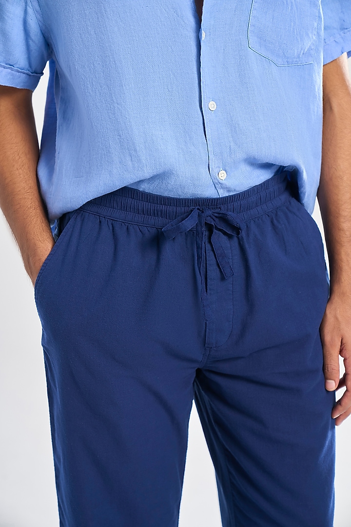 Blue Organic Khadi Cotton Pants by TERRA LUNA at Pernia's Pop Up Shop