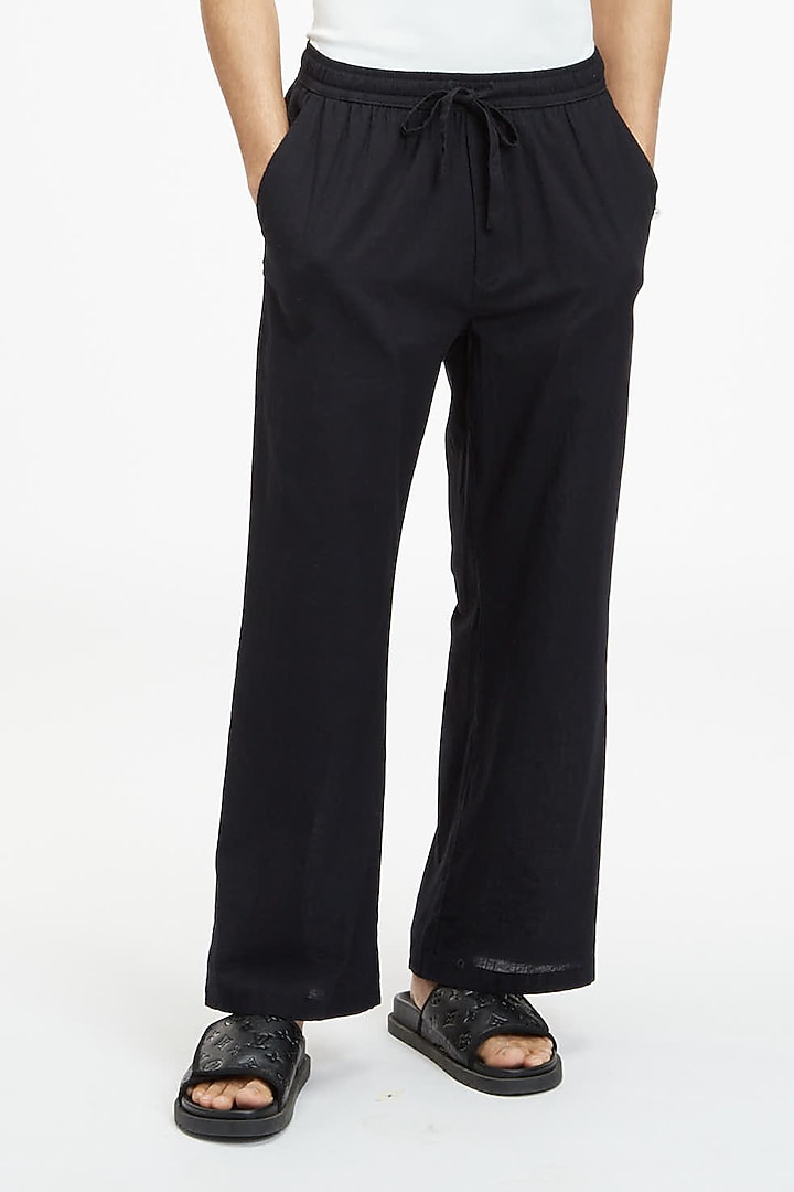 Black Organic Khadi Cotton Pants by TERRA LUNA at Pernia's Pop Up Shop