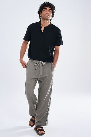 Charcoal Grey Organic Khadi Cotton Pants by TERRA LUNA