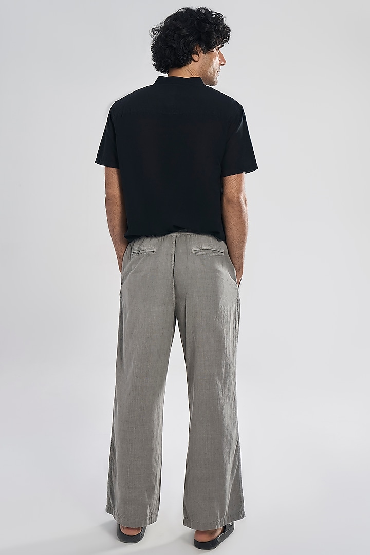 Charcoal Grey Organic Khadi Cotton Pants by TERRA LUNA at Pernia's