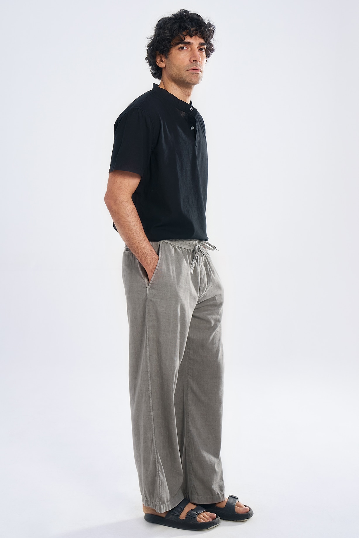 Charcoal Grey Organic Khadi Cotton Pants by TERRA LUNA at Pernia's