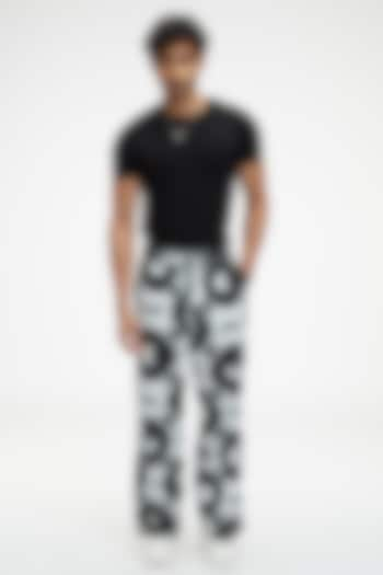 Black Organic Khadi Cotton Digital Printed Pants by TERRA LUNA