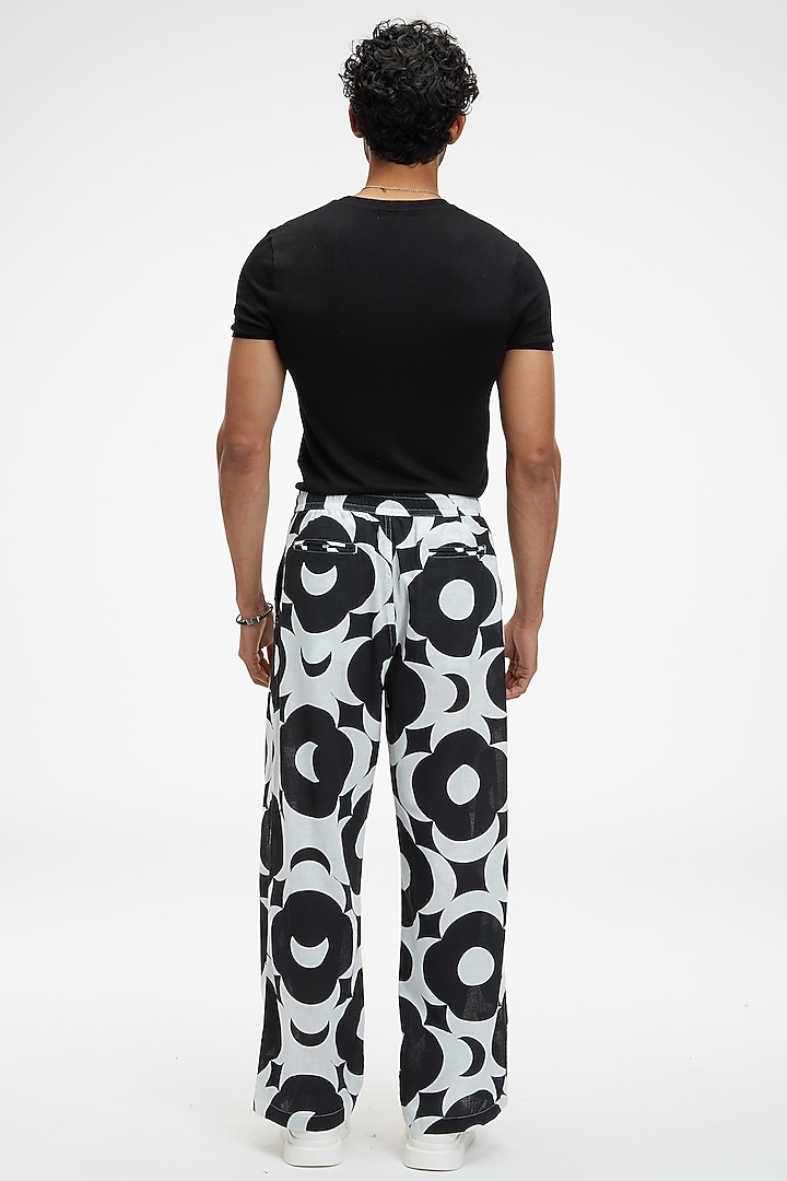 Black Organic Khadi Cotton Digital Printed Pants by TERRA LUNA at Pernia's Pop Up Shop