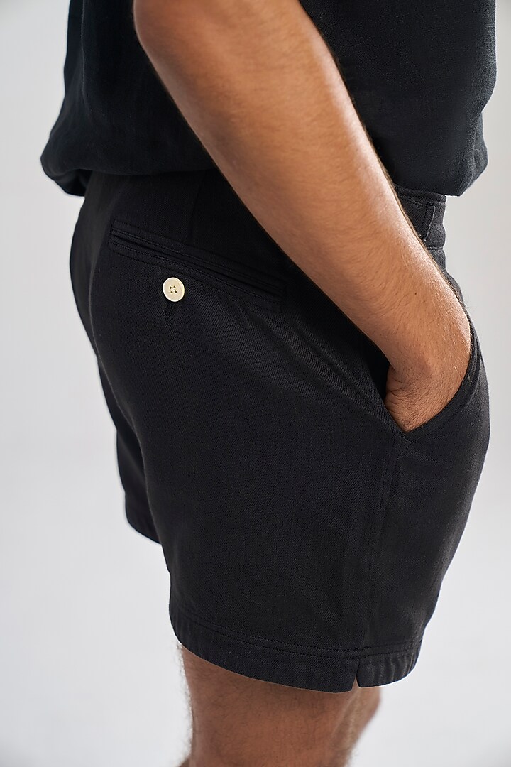 Black Khadi Twill Cotton Shorts by TERRA LUNA at Pernia's Pop Up Shop