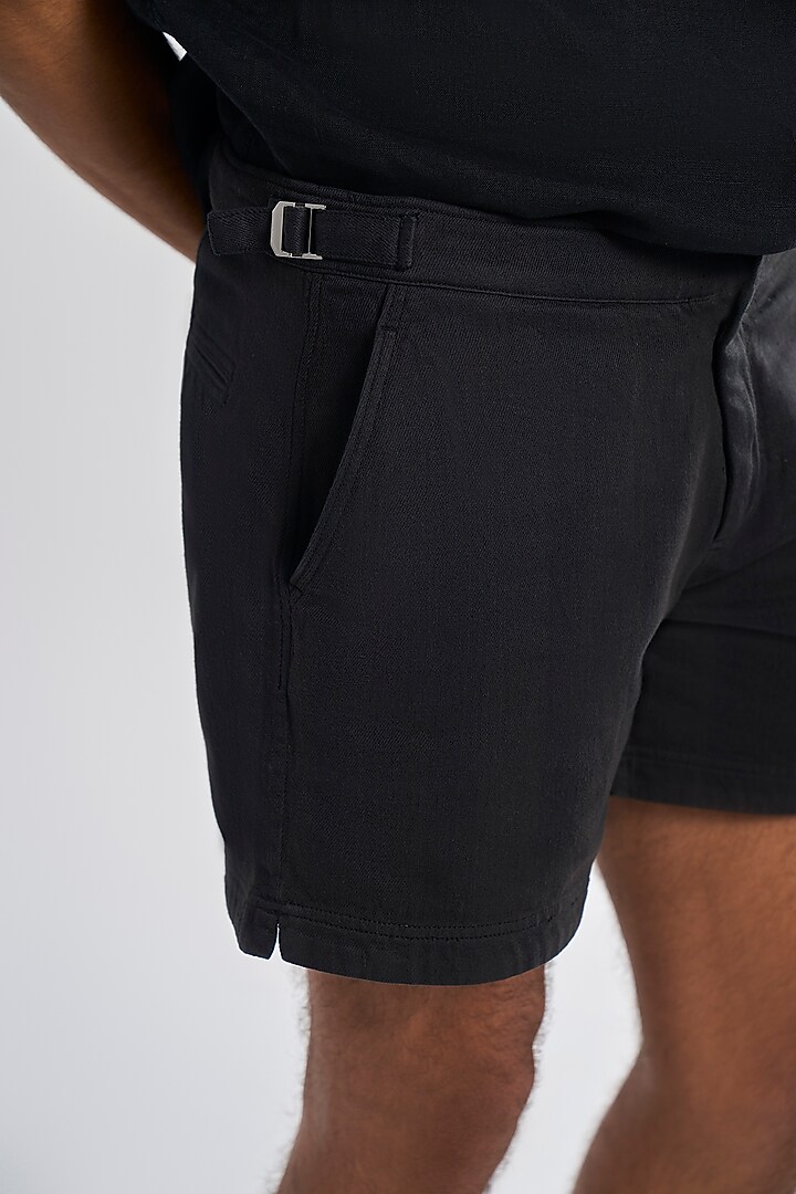 Black Khadi Twill Cotton Shorts by TERRA LUNA at Pernia's Pop Up Shop