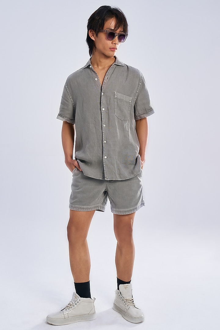 Charcoal Grey Khadi Twill Cotton Shorts by TERRA LUNA