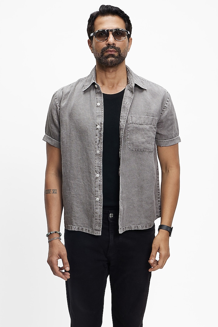 Charcoal Grey Linen Shirt by TERRA LUNA