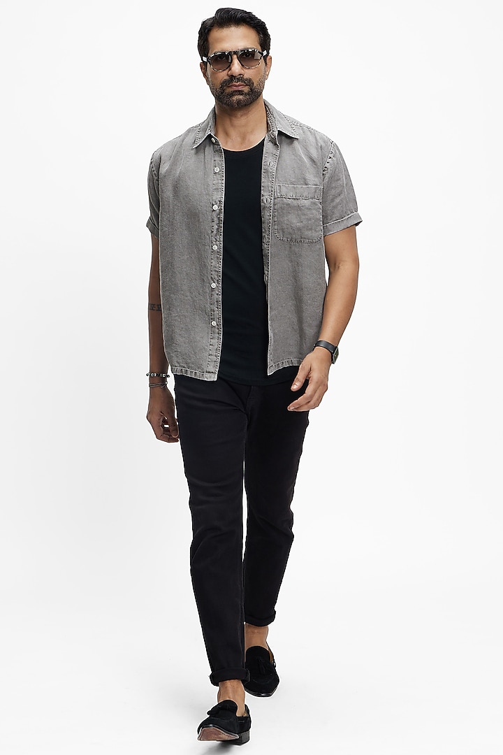 Charcoal Grey Linen Summer Shirt by TERRA LUNA at Pernia's Pop Up Shop