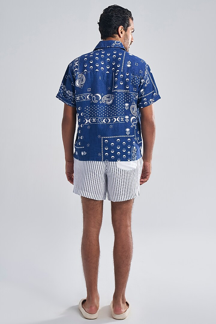 Blue Linen Digital Printed Summer Shirt by TERRA LUNA at Pernia's Pop Up Shop
