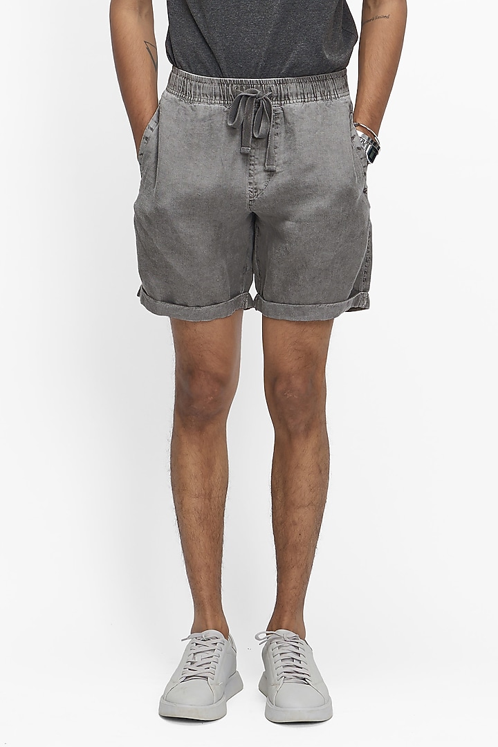 Charcoal Grey Linen Shorts by TERRA LUNA at Pernia's Pop Up Shop