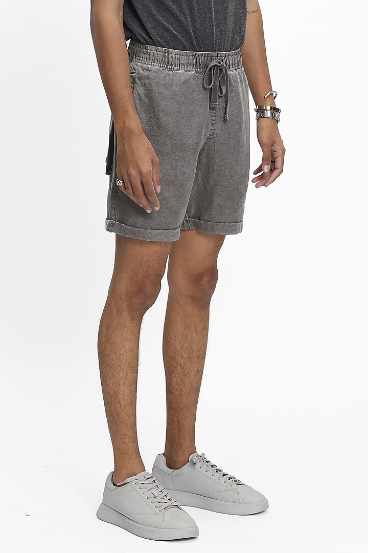 Charcoal Grey Linen Shorts by TERRA LUNA at Pernia's Pop Up Shop