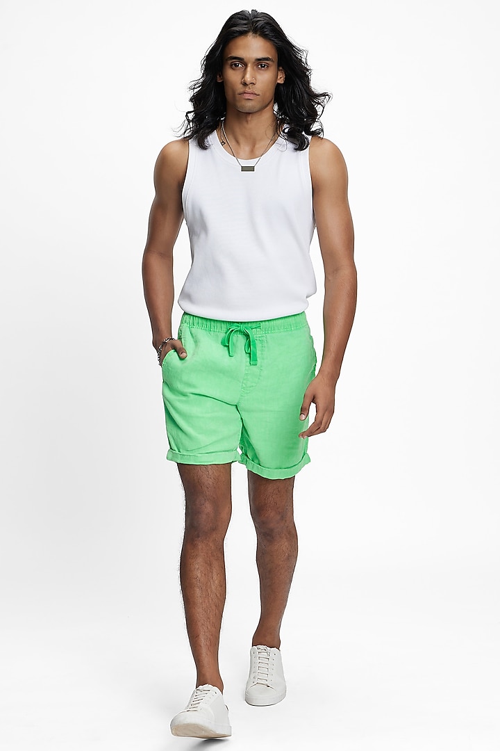 Green Linen Shorts by TERRA LUNA