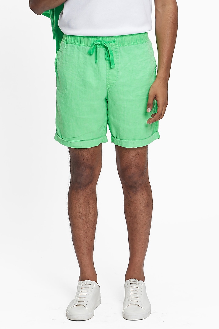 Green Linen Shorts by TERRA LUNA at Pernia's Pop Up Shop