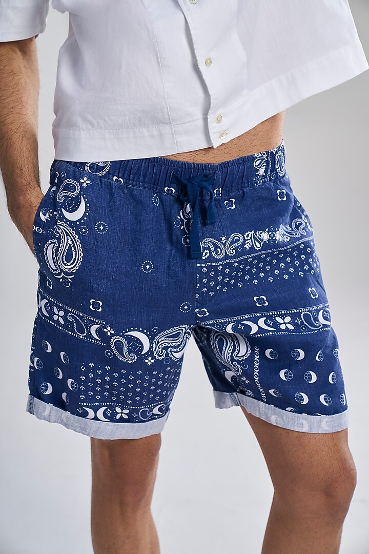 Blue Linen Shorts by TERRA LUNA at Pernia's Pop Up Shop