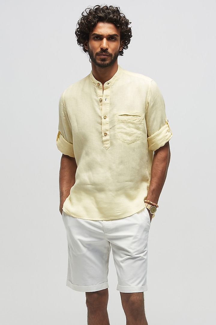 Lemon Yellow Linen Shirt by TERRA LUNA