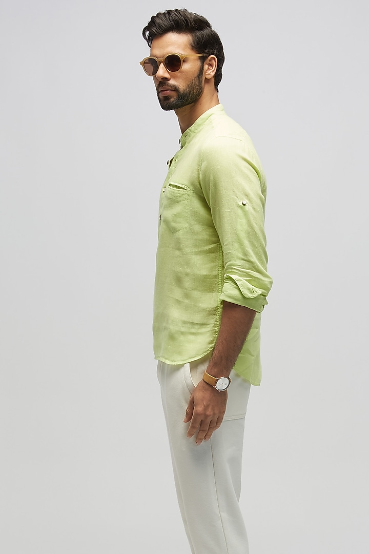 Lime Green Linen Summer Shirt by TERRA LUNA at Pernia's Pop Up Shop