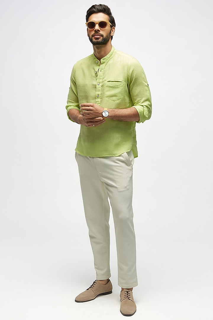 Lime Green Linen Summer Shirt by TERRA LUNA at Pernia's Pop Up Shop