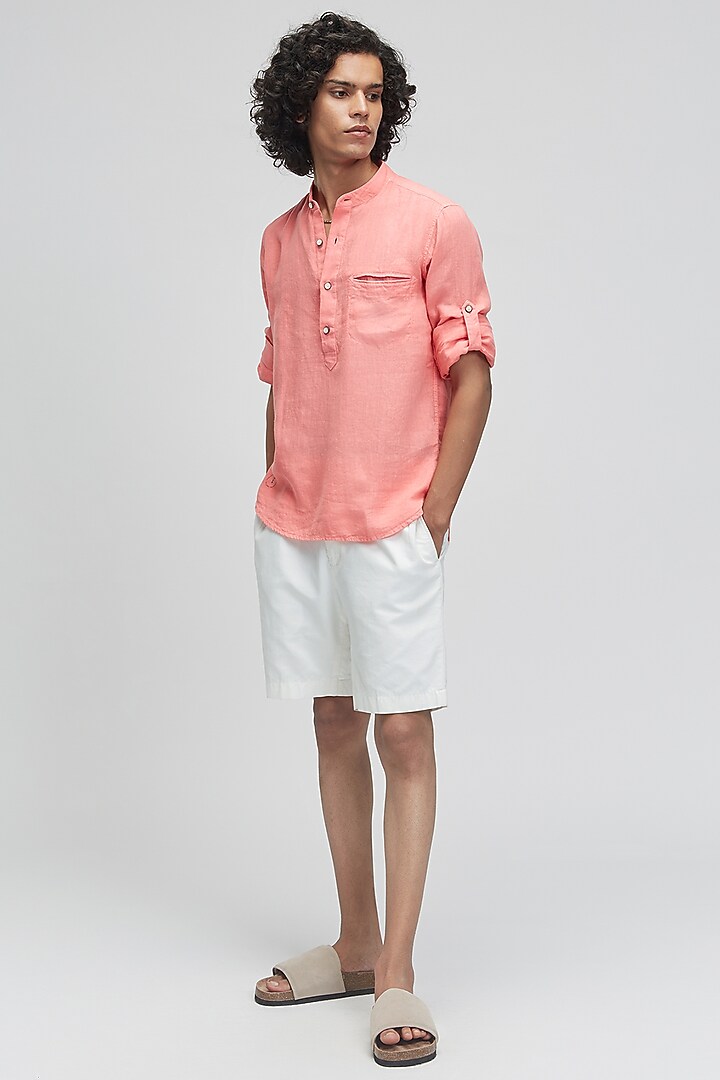 Coral Linen Summer Shirt by TERRA LUNA at Pernia's Pop Up Shop