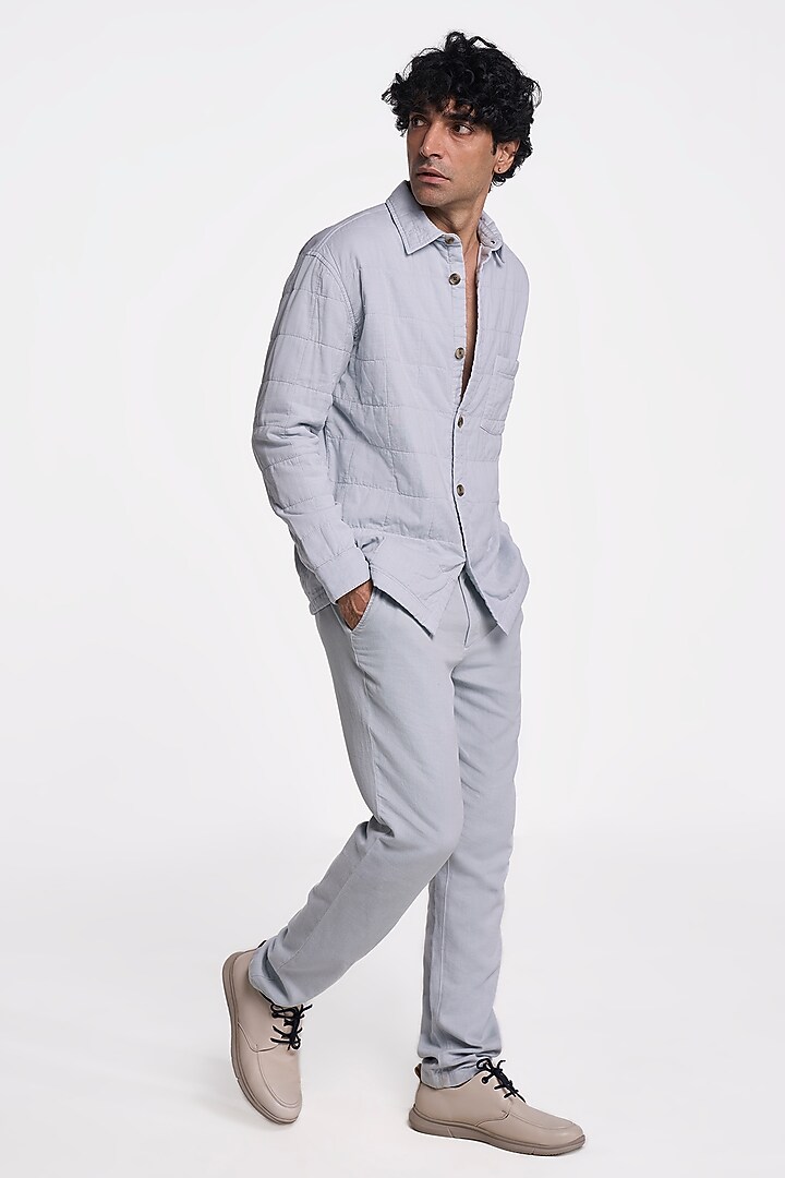 Pearl Blue Organic Khadi Cotton Party Wear Shirt by TERRA LUNA at Pernia's Pop Up Shop