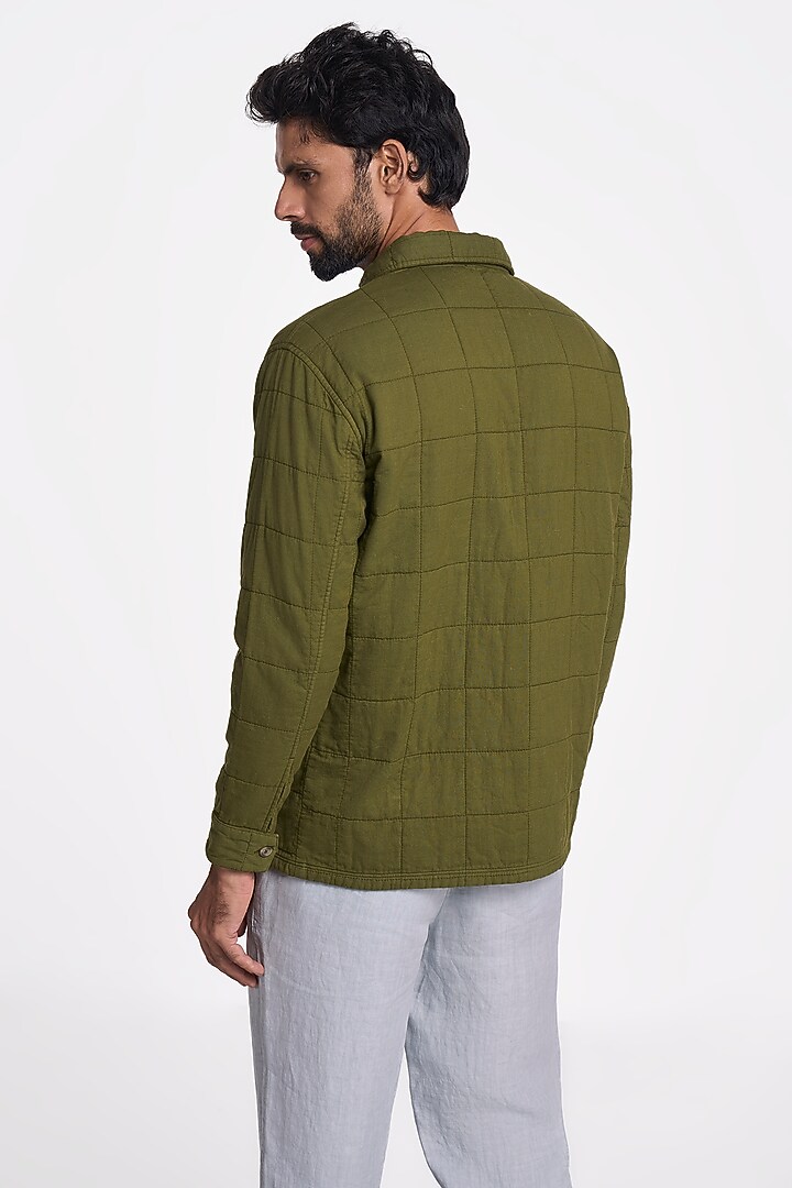 Olive Organic Khadi Cotton Party Wear Shirt by TERRA LUNA at Pernia's Pop Up Shop