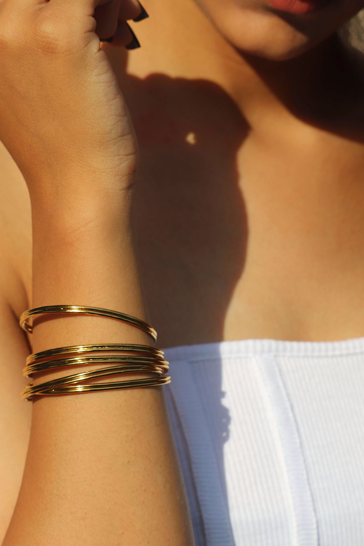 Gold Finish Handcrafted Brass Bangles (Set of 5) by TARSHARI Jewellery at Pernia's Pop Up Shop