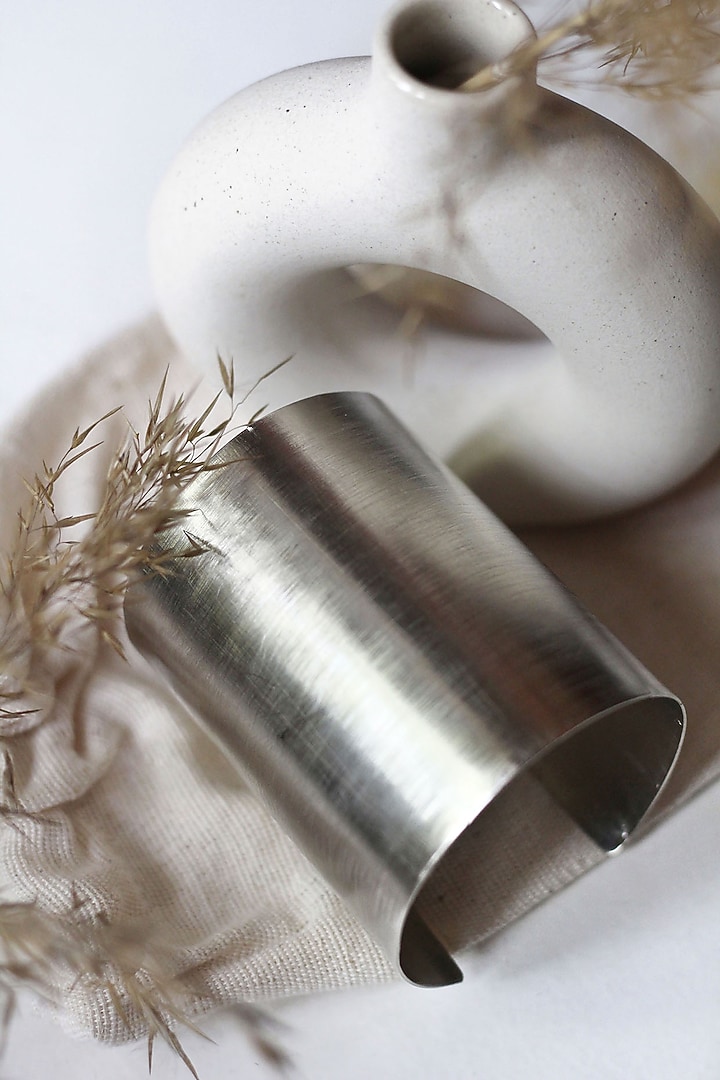 Matte Silver Finish Adjustable Kalla Cuff by TARSHARI Jewellery at Pernia's Pop Up Shop