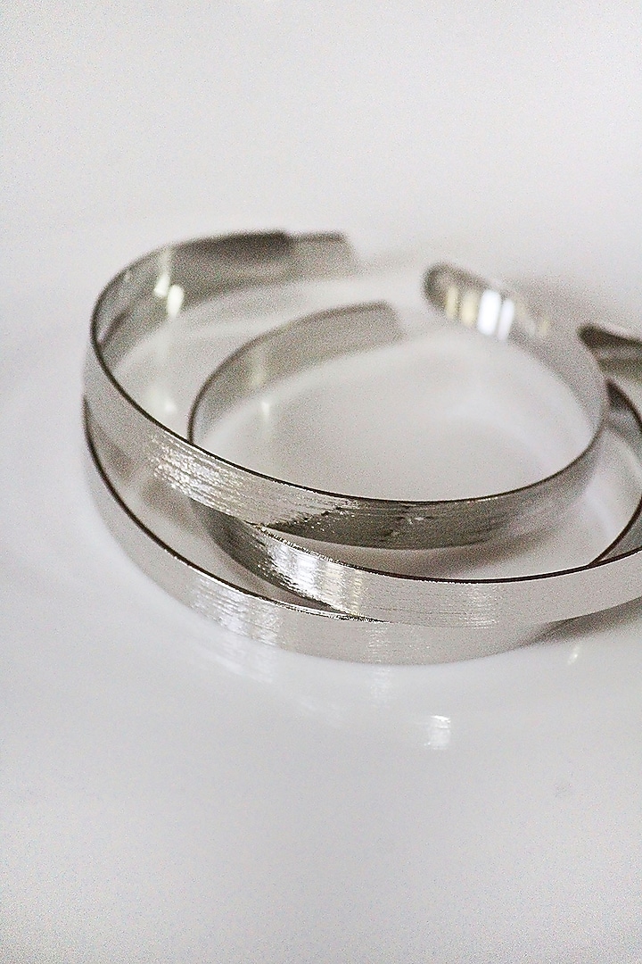 Silver Finish Hand Textured Adjustable Bangles (Set Of 5) by TARSHARI Jewellery at Pernia's Pop Up Shop