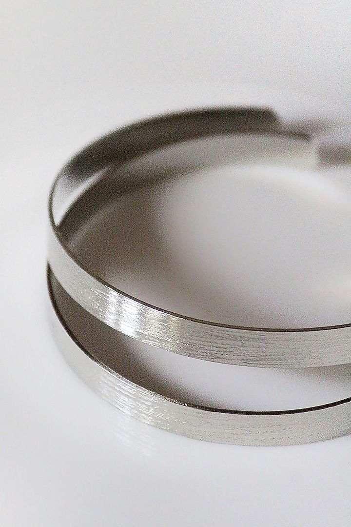 Silver Finish Hand Textured Adjustable Bangles (Set Of 5) by TARSHARI Jewellery at Pernia's Pop Up Shop