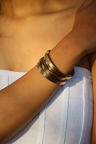 Silver Finish Hand Textured Adjustable Bangles (Set Of 5) by TARSHARI Jewellery