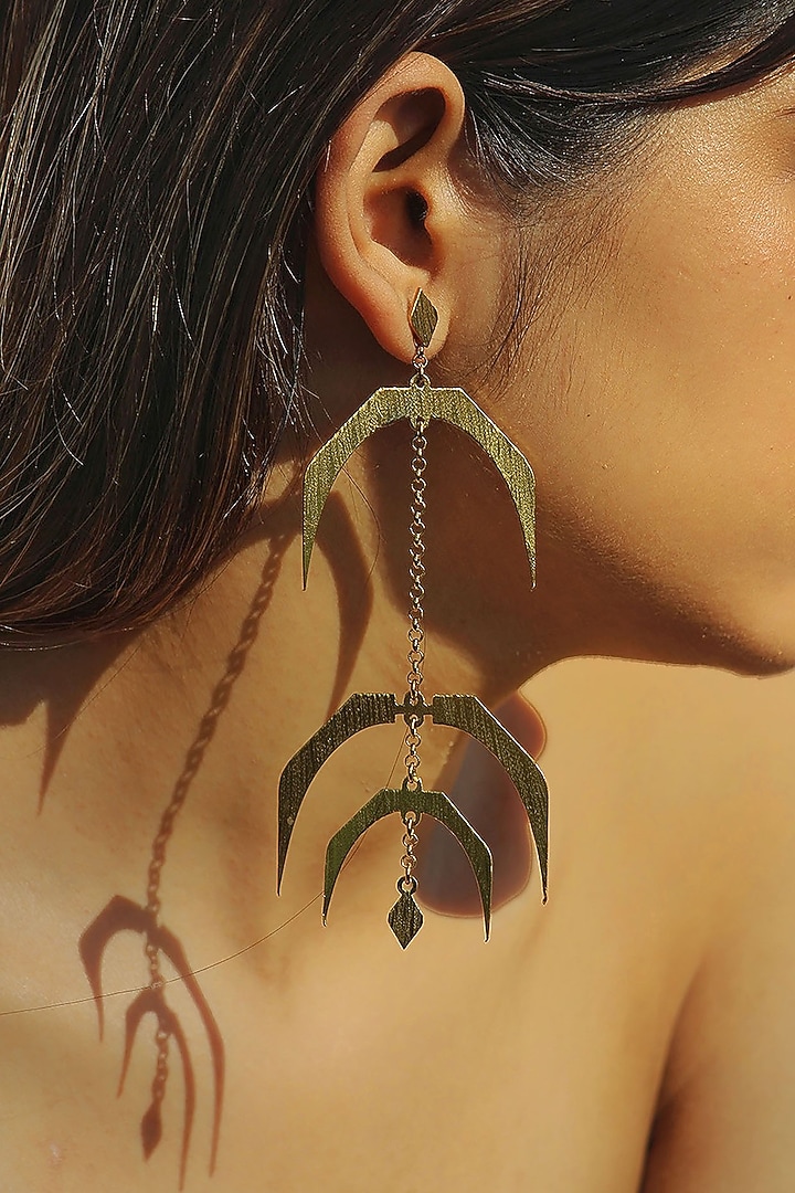 Gold Finish Hand Textured Dangler Earrings by TARSHARI Jewellery at Pernia's Pop Up Shop