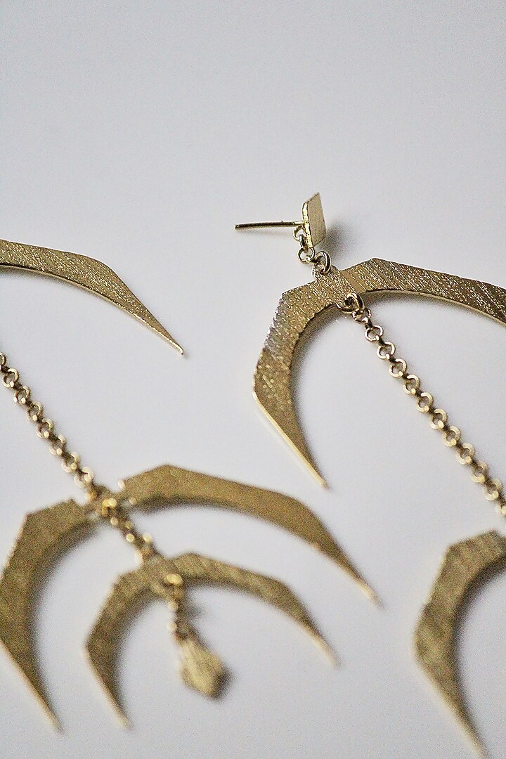 Gold Finish Hand Textured Dangler Earrings by TARSHARI Jewellery at Pernia's Pop Up Shop