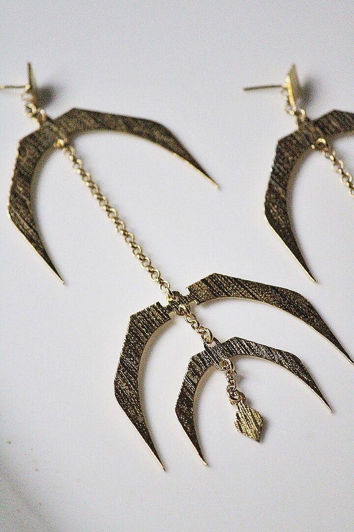 Gold Finish Hand Textured Dangler Earrings by TARSHARI Jewellery at Pernia's Pop Up Shop