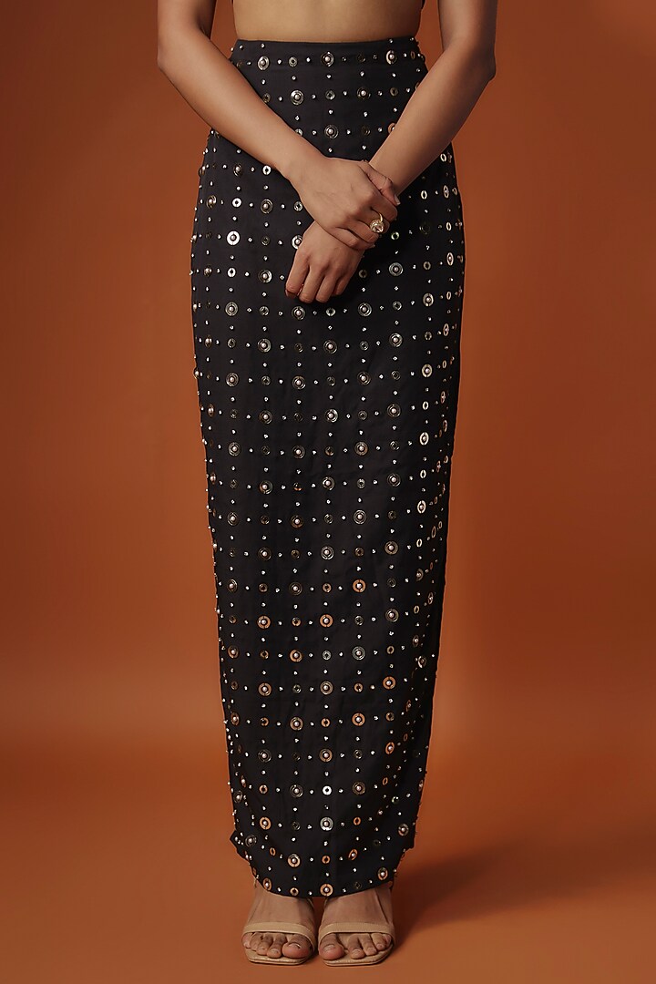 Black Organza & Silk Crystal Hand Embroidered Skirt Set by TARSHARI at Pernia's Pop Up Shop