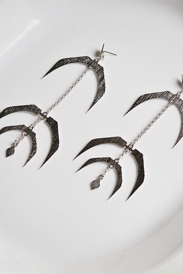 Silver Finish Handcrafted Textured Dangler Earrings by TARSHARI Jewellery at Pernia's Pop Up Shop