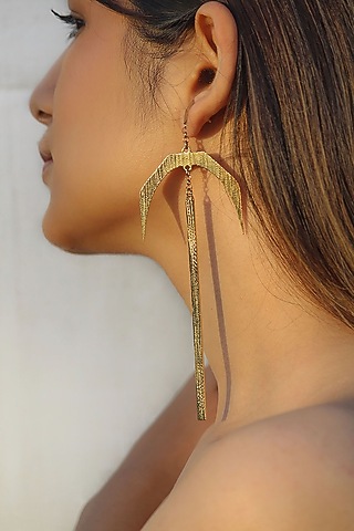 Gold Finish Handcrafted Textured Dangler Earrings by TARSHARI Jewellery